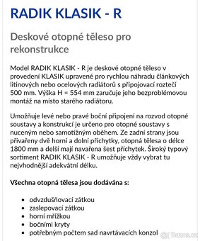 Prodám radiátor KORADO KLASIK - pro Rekonstrukce 60cm - 3