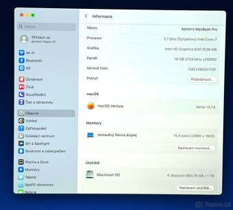MacBook Pro 15” 2017/16GB RAM/Intel i7/1TB SSD/ Záruka - 3
