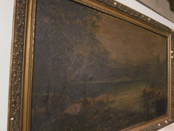 Starý obraz, krajina, jezero,sig. - 3