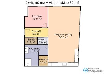 byt č. 1 Pronájem byt 2+kk v novostavbě - 90 m2, Celková plo - 3