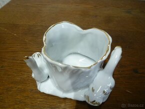 Porcelánová labuť miska váza s labutěmi - 3
