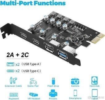 Karta USB 3.0 PCIE 2 Port USB A + 2 Port USB C - 3