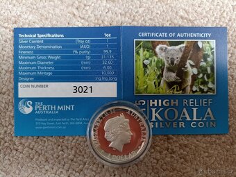 stříbrná mince High Relief Koala 2015 - 3