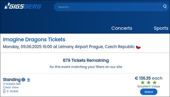 2x STANDING - Imagine Dragons - 9.6 Praha Letňany - 3
