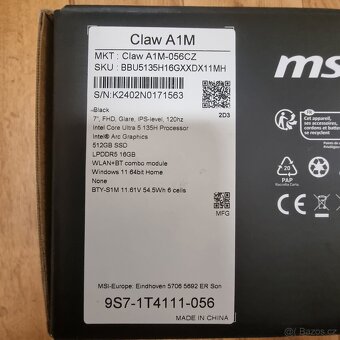 Herni konzole MSI CLAW A1M-056cz. Zaruka - 3