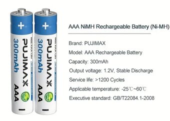 PUJIMAX ® AAA 1 x 300mAh, Ni-MH dobíjecí baterie 1200x, NOVÁ - 3