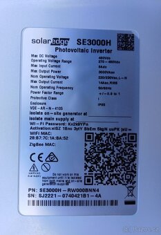 Střídaĉ SolarEdge  3kW - 3
