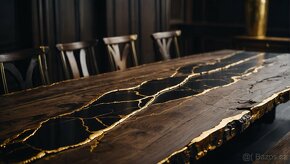 Stůl ve stylu kintsugi (dřevo+epoxid) - 3