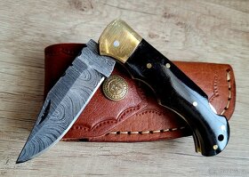 kapesní Damaškový nůž BUFFALO 16,5cm handmade+kožené pouzdro - 3