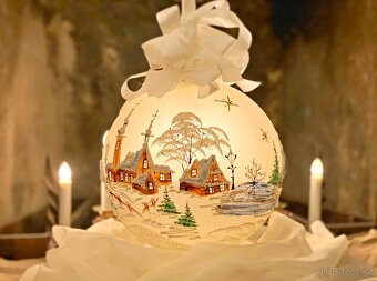 Vánoční Lampa (Dekorace, Dárek) Malovaná Zimní vesnička - 3