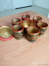 Dřevěná,ručně malovaná sada na kávu, čaj - 3