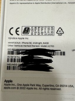 iPhone SE 2022 64gb....Nový, neaktivován, záruka Apple - 3