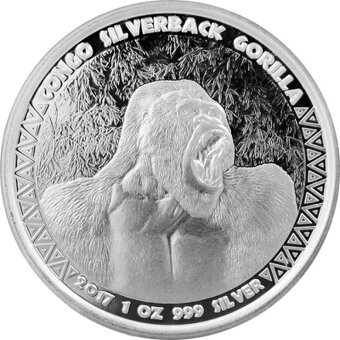Stříbrná investiční mince Kongo Gorila 1 Oz 2015 až 2023 - 3