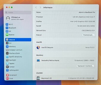 MacBook Pro 15” 2019/16GB RAM/Intel i7/256GB SSD/ Záruka - 3