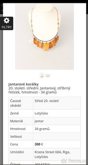Starý stříbrný náhrdelník s jantarem - 3