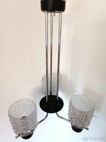 Tříramenný retro lustr 60. léta Elektroinstala-chrom,sklo - 3