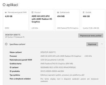 HP Pavilion 17,AMD A8-6410,WIN 10,HDD 500GB,RAM 4GB,17palců - 3