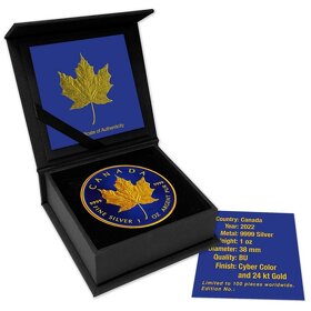 1OZ Maple Leaf modrá- zlacená 24k číslovaná - 3