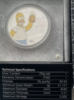 Homer Simpson stříbrná mince 1 oz Proof - 3