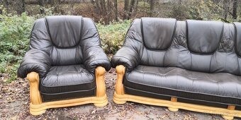 Kožená sedací souprava 3+1+1 s masiv dub. dřevem TOP STAV - 3