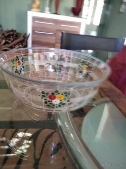 KOMPOTOVÉ MISKY 1 + 2, sklo s malbou, zachovalé. - 3