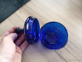 Cukřenka, modré sklo ručně malované, zlacené - 3