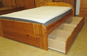 Postel + matrace + šuplíky z borovice - celomasiv - 3