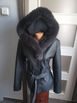 Kara nová kožená bunda sako s kožešinou - 3