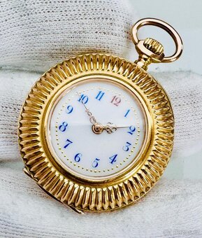 VZÁCNÉ 14K ZLATÉ KAPESNÍ HODINKY REMONTOIR S ŘETÍZKEM V ETUI - 3