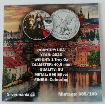 Stříbrná mince Český lev US Eagle 2023 kolor,1oz, číslován - 3