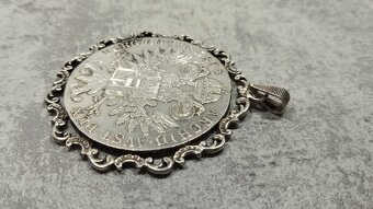 Velká stříbrná mince - tolar Marie Terezie ve stříbrném rámu - 3