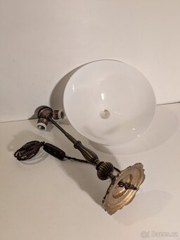 stará mosazná bankéřka, lampa, lampička, bílé stínidlo - 3