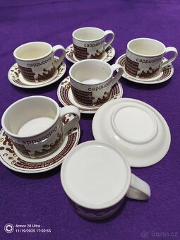 Sada šesti hrníčků a podšálků na kávu nebo cappuccino - 3