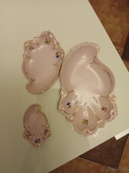 3ks porcelánových misek - růžový , zlacené 18 k. - 3