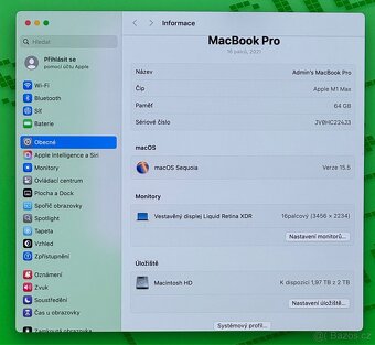 MacBook Pro 16” 2021/64GB RAM/M1 MAX/2TB SSD/Záruka - 3