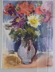 Obraz olejová tempera, Josef Holler, kytice - 3