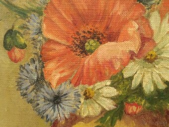 Obraz Josef Daněk starožitný, Vlčí máky, olej 66x52 - 3