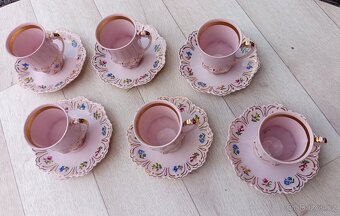 Krásná kávová sada růžový porcelán H&C Czechoslovakia - 3