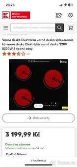 Sklokeramická Elektrická varná deska 220V 5300W 3 topné zóny - 3