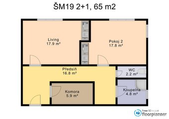 (ŠM19) Pronájem bytu 65 m2 se 2 pokoji s vlastní kuchyňkou, - 3