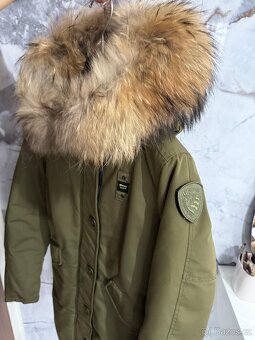 Luxusní, khaki parka/bunda s límcem - pravá kožešina - 3