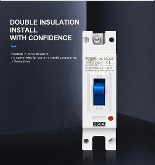 200A 250V DC 1P JISTIC odpojovac pro FVE baterie akumulatory - 3