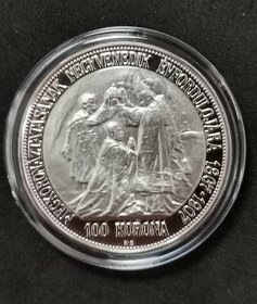 Franz josef 100koruna korunovační 1907 platinová - 3