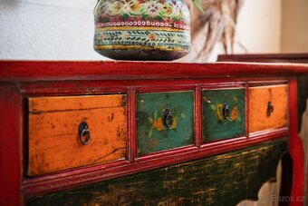 Starý TIBET konzolový anti dřevěný nástěnný stolek RTV komod - 3