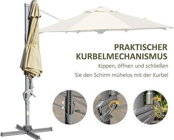 Velký slunečník 300 cm – otočný 360°, klička, kvalitní konst - 3