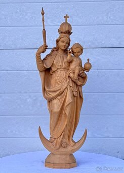 Velká dřevěná socha Panna Marie s korunkou - 3