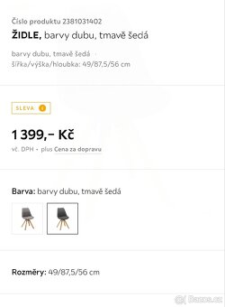 Prodám 2x židle CarryHome, barva dubu, tmavě šedá. - 3