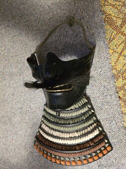 Stará železná válečná Japonská samurai maska-Menpo - 3