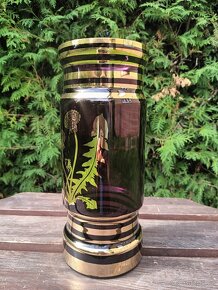 Váza, 70. léta, pozlacené fialové sklo vzor pampelišky - 3