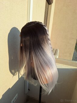 Rovná paruka s krajkou vpředu, blond ombre s copem 71350 - 3
